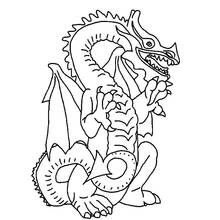 Coloriage Dragon à la queue enroulée et aux ailes déployées