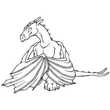 Coloriage Dragon assis aux ailes repliées