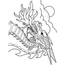 Coloriage Dragon crachant du feu sous la lune