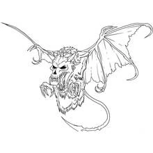 Coloriage Dragon volant au visage de crâne et griffes acérées
