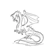 Coloriage Dragon debout sur un rocher avec les ailes déployées