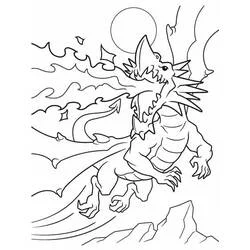Coloriage Dragon de feu soufflant vers la lune