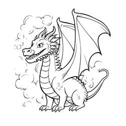 Coloriage Dragon crachant du feu dans les nuages