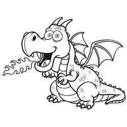 Coloriage Dragon soufflant du feu avec un sourire amical