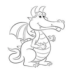 Coloriage Dragon joyeux aux cornes incurvées et yeux ronds