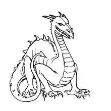 Coloriage Dragon assis au long cou rayé