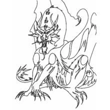 Coloriage Dragon aux ailes flamboyantes et cornes acérées