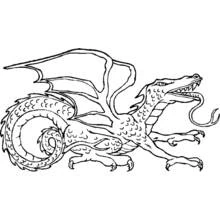 Coloriage Dragon avec la langue tirée et la queue enroulée