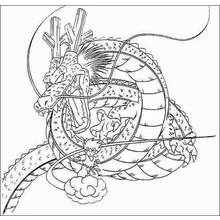 Coloriage Dragon Shenron enroulé avec un petit guerrier