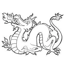 Coloriage Dragon chinois enroulé à la crinière flamboyante