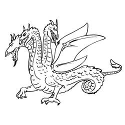 Coloriage Dragon à trois têtes déployant ses ailes