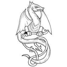 Coloriage Dragon perché avec longue queue enroulée