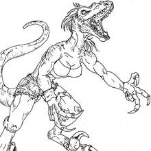 Coloriage Dragon humanoïde rugissant griffes tendues