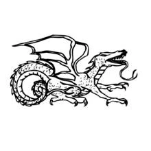 Coloriage Dragon de profil, gueule ouverte et langue fourchue