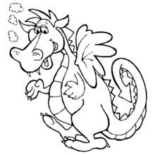 Coloriage Dragon soufflant de la fumée avec ailes déployées