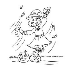 Coloriage Épouvantail dansant dans le vent