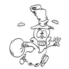 Coloriage Fantôme avec un chapeau haut de forme récoltant des bonbons
