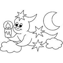Coloriage Fantôme tenant une bougie parmi les étoiles
