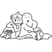 Coloriage Fantôme câlin avec un chat et une souris