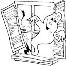 Coloriage Fantôme sortant d'une fenêtre cassée