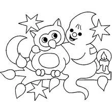 Coloriage Fantôme et hibou sur une branche