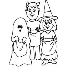 Coloriage Fantôme avec deux amis déguisés pour Halloween