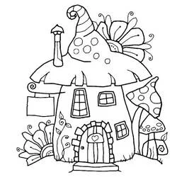 Coloriage Gnome maison champignon avec fleurs