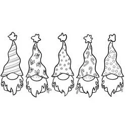 Coloriage Gnome cinq petits gnomes aux chapeaux pointus