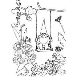 Coloriage Gnome se balançant sur une balancelle