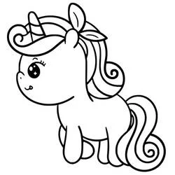 Coloriage Licorne Kawaii assise à la crinière bouclée
