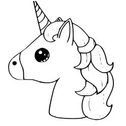 Coloriage Licorne Kawaii tête avec crinière ondulée