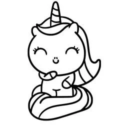 Coloriage Licorne Kawaii assise les yeux fermés