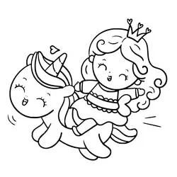 Coloriage Licorne Kawaii portant une princesse
