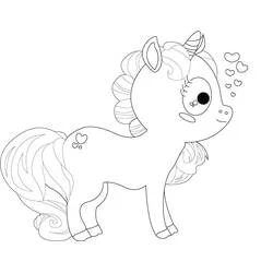 Coloriage Licorne Kawaii debout avec des cœurs