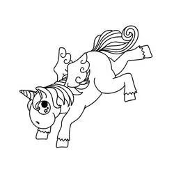 Coloriage Licorne Kawaii bondissant avec des ailes en spirales