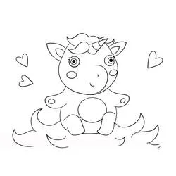 Coloriage Licorne Kawaii assise sur des nuages