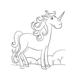 Coloriage Licorne Kawaii debout dans une prairie