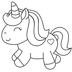 Coloriage Licorne Kawaii en train de trotter