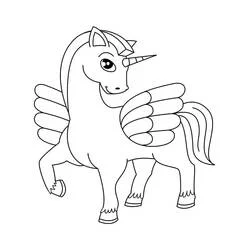 Coloriage Licorne kawaii ailée en position fière