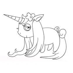 Coloriage Licorne Kawaii à la longue crinière et à la fleur