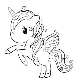 Coloriage Licorne Kawaii cabrée avec des ailes déployées