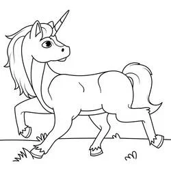 Coloriage Licorne Kawaii au trot dans l'herbe