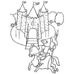 Coloriage Château et chevalier du Moyen Âge