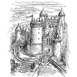 Coloriage Château réaliste du Moyen Âge avec ses tours