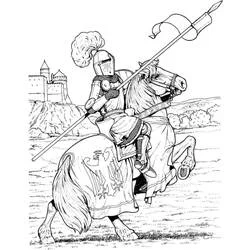 Coloriage Chevalier à cheval armé d'une lance