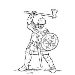 Coloriage Chevalier levant sa hache pour combattre