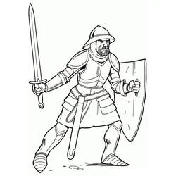 Coloriage Chevalier du Moyen Âge prêt au combat