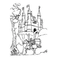 Coloriage Chevalier à cheval devant un château