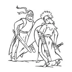 Coloriage Chevaliers du Moyen Âge en plein combat
