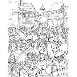 Coloriage Foule en fête lors d'une célébration au Moyen Âge